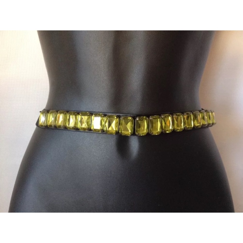 BCBGENERATION WAIST BELT GREEN GEM BLACK SKINNY